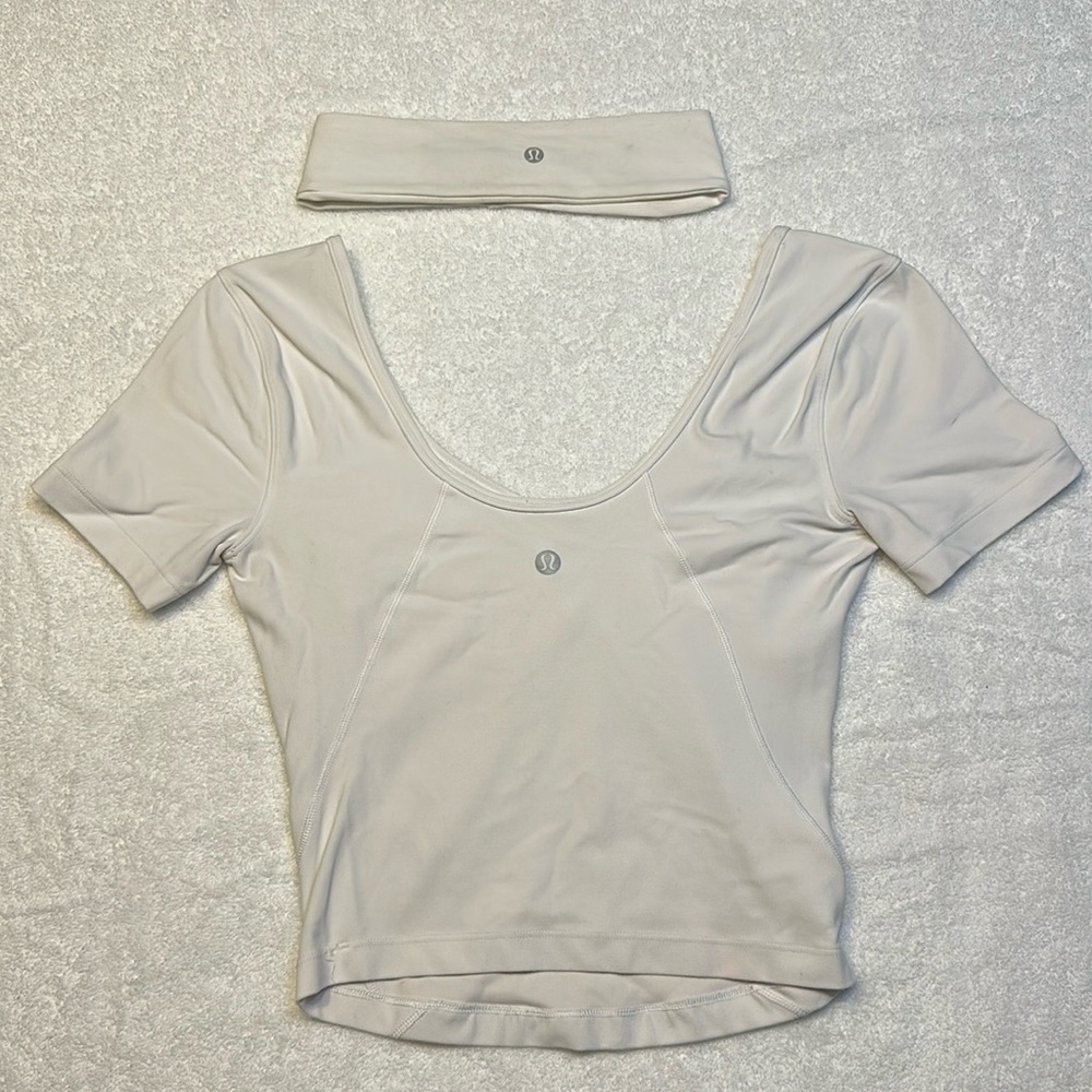 White Lululemon Align Tee With Matching Headband … - image 1